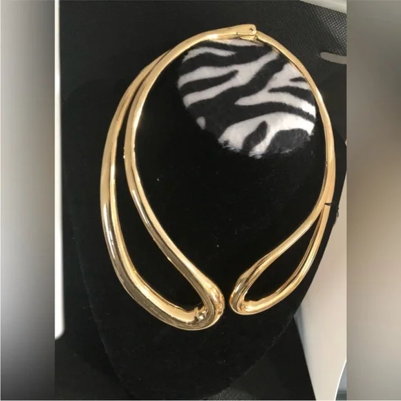 House of Harlow 1960 gold tone double bar curved hinged choker style necklace - Picture 14 of 14